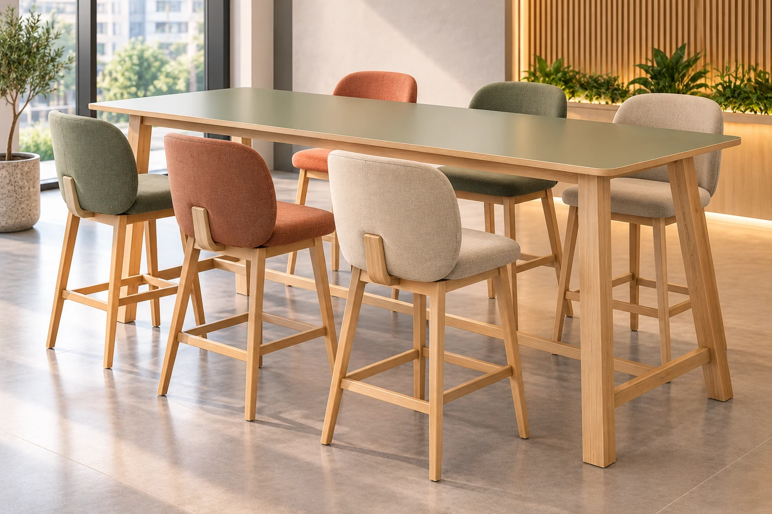 Cafeteria table with high stools