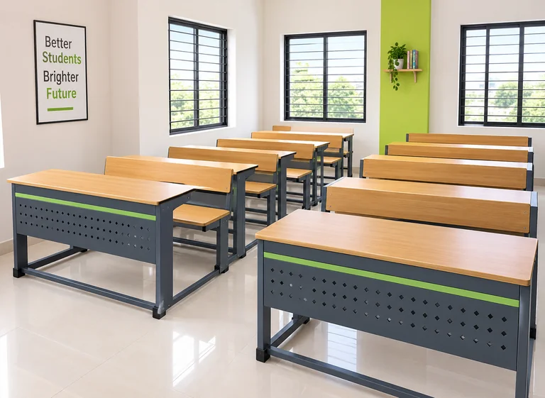 Classroom desks and benches