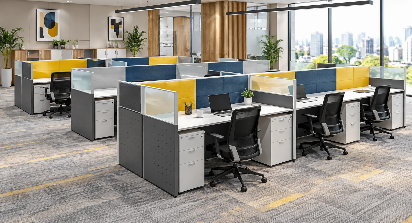 Panel workstations across a large open-plan floor