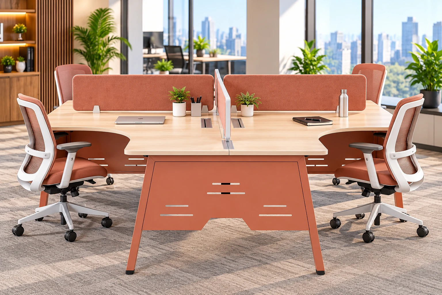 Panel series workstations in a bright open-plan office