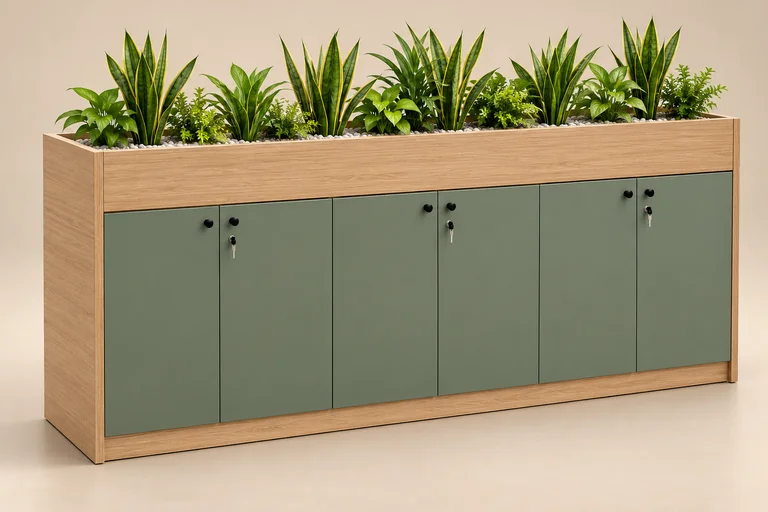 Pre-laminated credenza with planter top